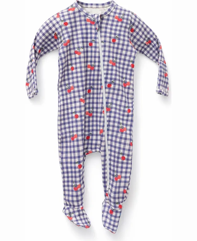 Gingham Cherries baby sleepsuit
